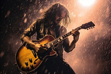 Obraz premium Electric guitar player with guitar 