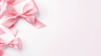 pink ribbon with a bow on a white background with empty space to insert. Generative Ai.