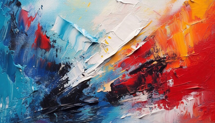 abstract oi acrylic paint, texture background wallpaper, white, red and blue brush strokes