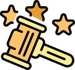 Charity gavel auction icon outline vector. People event. Family assistance color flat
