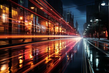Streets come alive with light trails, capturing the dynamic energy of traffic Generative AI