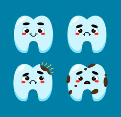 cute dental mascot illustration set. dental health themed vector illustration.
