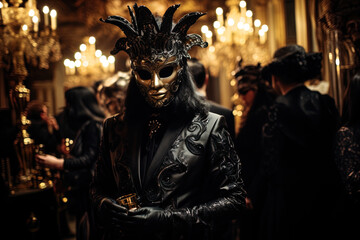 Masquerade ball with a Gothic touch and elegantly dressed, masked and mysterious characters