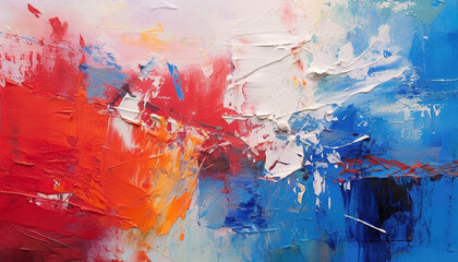abstract oi acrylic paint, texture background wallpaper, white, red and blue brush strokes