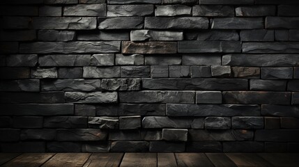 Black brick wall textured background.