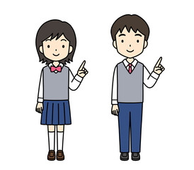 シンプルでかわいい学生イラスト（指差し・セーター）