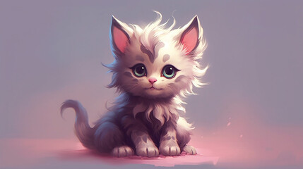 Little cute and adorable kitty in animation style 
