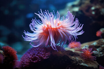 closeup of purple sea anemone