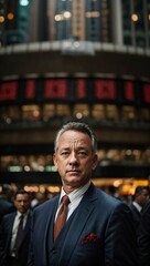 Fototapeta premium A businessman in front of a modern office building