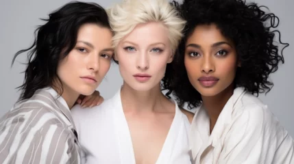 Portrait of three attractive female fashion models with great skincare of all races. Generative AI © Vika art