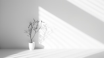 Plants in pots in white room and soft light