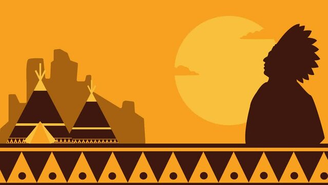 Animated Native American Day background with silhouette design, suitable for use on Native American Day events in the United State of America.