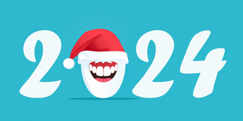 2024 Dentist Happy New Year Illustration Design On Blue Background.