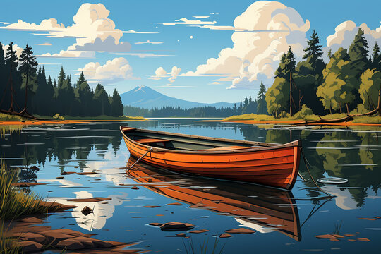 vector illustration of a boat on a lake