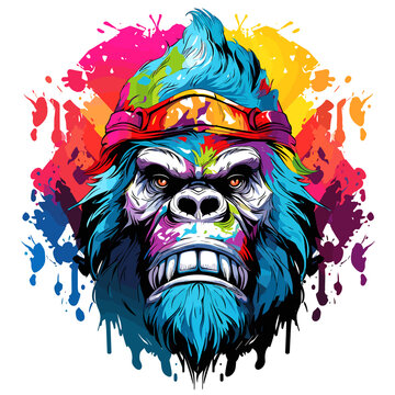 Portrait of gorilla king in vector pop art style.