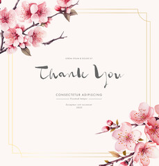 Fototapeta na wymiar Collection of сherry blossom flowers and branches in vector watercolor style. Thank you card. AI generated