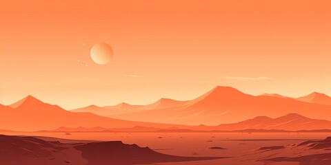 Obraz premium Vector art illustration with a mountain range and a setting sun with orange hues. AI generative art
