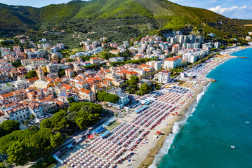 Naklejka na ściany i meble Aerial view of Spotorno on the Italian Riviera, Liguria, Italy