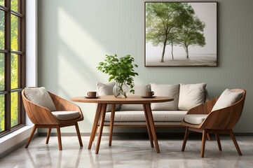 The interior of the dining room is neatly prepared with elegant modern furnishings. The atmosphere is comfortable and relaxing.