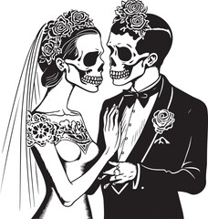 Skull Wedding, Skeleton Wedding, Halloween Wedding, Bride and groom, Wedding, new family vector illustration, SVG	