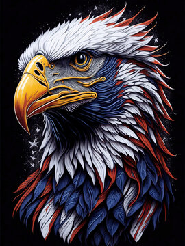 Eagle head isolated on black background, king eagle artictic illustration.