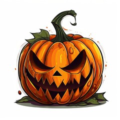 A vibrant jack o lantern pumpkin on a colorful autumn leaf