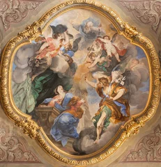 Foto op Canvas GENOVA, ITALY - MARCH 6, 2023: The fresco of Annunciation in the church Chiesa di Santa Marta from 16. cent. © Renáta Sedmáková
