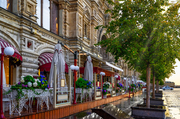 GUM store and Red Square in Moscow, Russia. Architecture and landmarks of Moscow. Cityscape of...