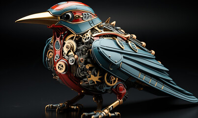 Beautiful mechanical bird, steampunk animal, 3d illustration.