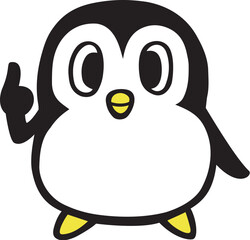 かわいいシンプルペンギン　人差し指で決めポーズ