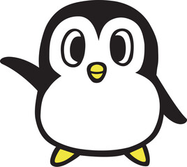 かわいいシンプルペンギン　片手を上げる