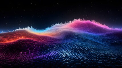 3d rendering of a colorful abstract background with a grid of particles
