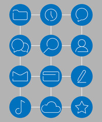 Star ,cloud , music ,pen,credit card,man ,search , magnifier, research, chat on line symbol template, dialogue,clock icon in trendy flat style isolated on background ,folder icon in solid black flat s