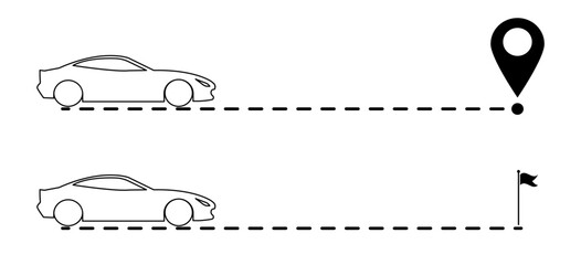 Car route monochrome concept with automobile path and map pointers,vector, icons