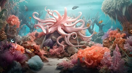Naklejka na ściany i meble underwater scene with jellyfish and fish Generative AI, AI Generated