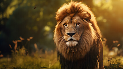 Fototapeta premium Picture of Lion in the nature bokeh background