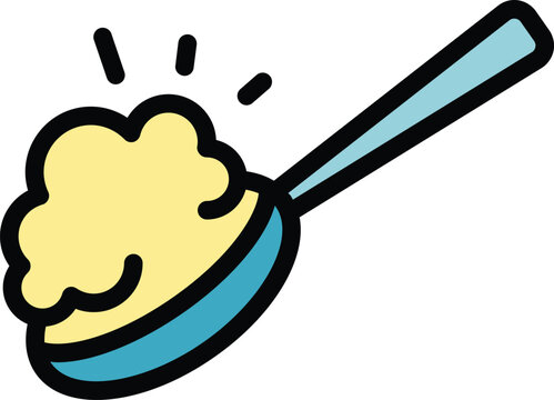 recommend clip art: Spoon cereal icon outline vector. Milk breakfast. Muesli oat color flat