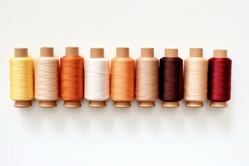 Colorful Thread Spools in Closeup Shot, Showcasing Multi-Color Bobbins on White Background