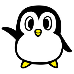 かわいいシンプルペンギン　片手を上げる