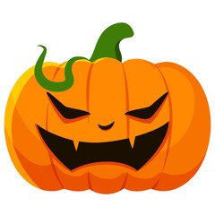 pumpkin with scary face halloween decoration illustration on transparent background