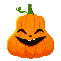 Cute funny smiling face spooky halloween pumpkin illustration on transparent background