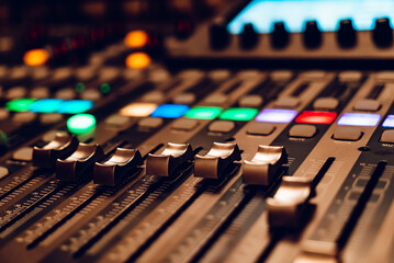 A sound mixing console up close