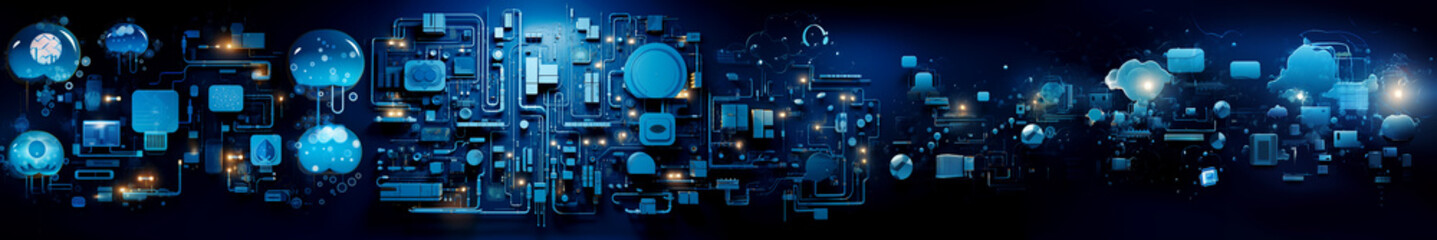 Fototapeta premium Cloud networking artificial intelligence big data concept, abstract background banner