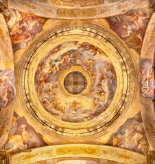 Tuinposter GENOVA, ITALY - MARCH 6, 2023: The cupola with the the fresco of Coronation of Virgin Mary (and other biblical scenes) in the church  Chiesa di San Luca by Domenico Piola from 16. cent. © Renáta Sedmáková