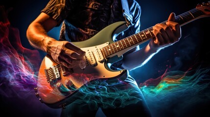 Obraz premium Man's hands playing on a guitar 