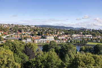 Fototapeta na wymiar View of Trondheim city from the tower in Nidaros cathedral, Trøndelag county, Norway,