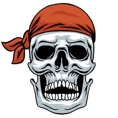Vector Illustration of skull wearing red bandana isolated