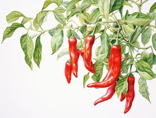 Fotobehang A Minimal Watercolor Painting of Chili Peppers Growing on a Farm © Nathan Hutchcraft