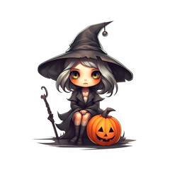 halloween cute witch cartoon character style generative AI.