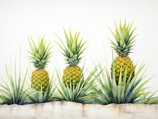 Fototapeta premium A Minimal Watercolor Painting of Pineapples Growing on a Farm